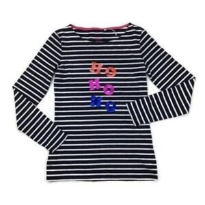 Boden Top Christmas Navy Stripe Metallic Shirt Long Sleeve Ho Ho Ho NEW